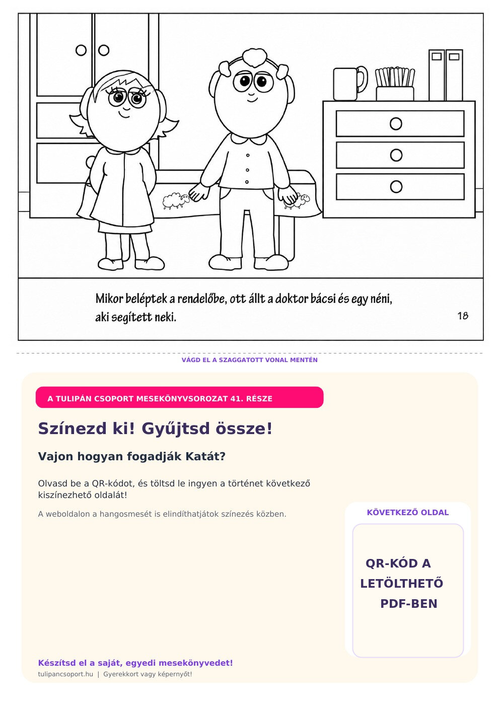 Kata találkozik a doktor bácsival és a segítőjével – ingyenes nyomtatható színező óvodásoknak